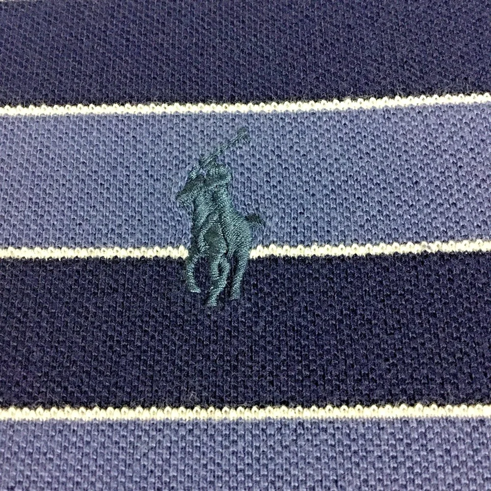 Polo Ralph Lauren Mens XXL Custom Fit Blue Striped Short Sleeve Pique Polo Shirt
